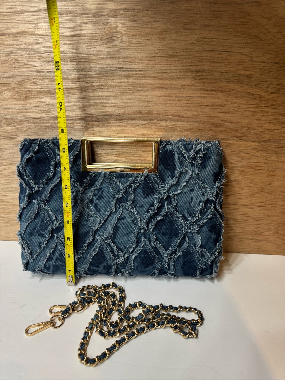 Denim Quilted Clutch  and crossbody with Gold Handle - Picture 10 of 11